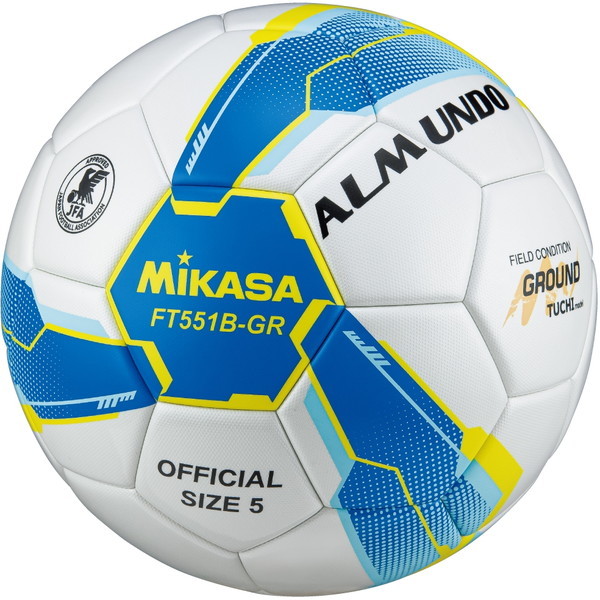 MIKASA FT551B-GR-SBY サッカーボール ALMUNDO (土用) 検定球 5号球 (一般・大学・高校・中学生用) 貼り ブルー/イエロー