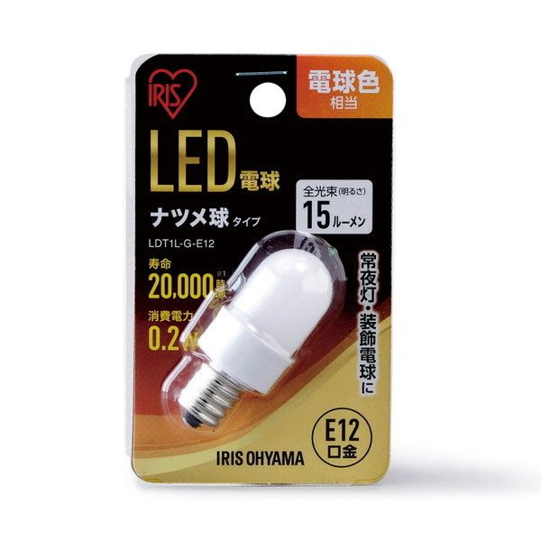 アイリスオーヤマ LDT1L-G-E12 [LEDナツメ球 E12 電球色] LED電球・LED蛍光灯