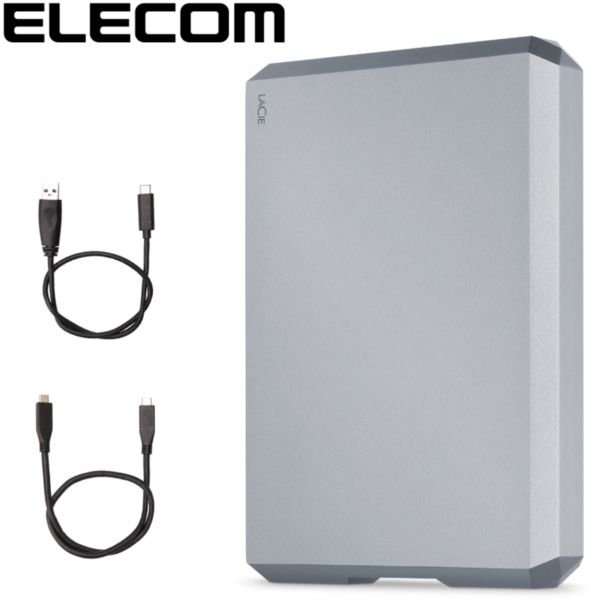 ELECOM STHG4000402 [HDD LaCie 4TB Mobile Drive External Hard Drive USB-C USB3.1 Gen1 ケーブル Type-C USB-A Mac Win RoHS指令 アルミ 軽量 スペースグレイ]