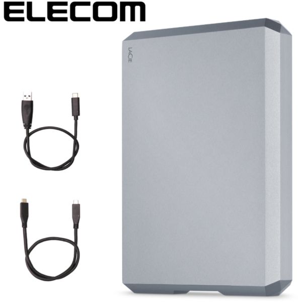 ELECOM STHG5000402 [HDD LaCie 5TB Mobile Drive External Hard Drive USB-C USB3.1 Gen1 ケーブル Type-C USB-A Mac Win RoHS指令 アルミ 軽量 スペースグレイ]