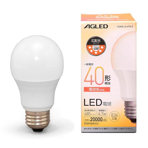 アイリスオーヤマ LDA5L-G-4T6-E [LED電球 E26 広配光 40形相当 電球色 （20000時間）] LED電球・LED蛍光灯